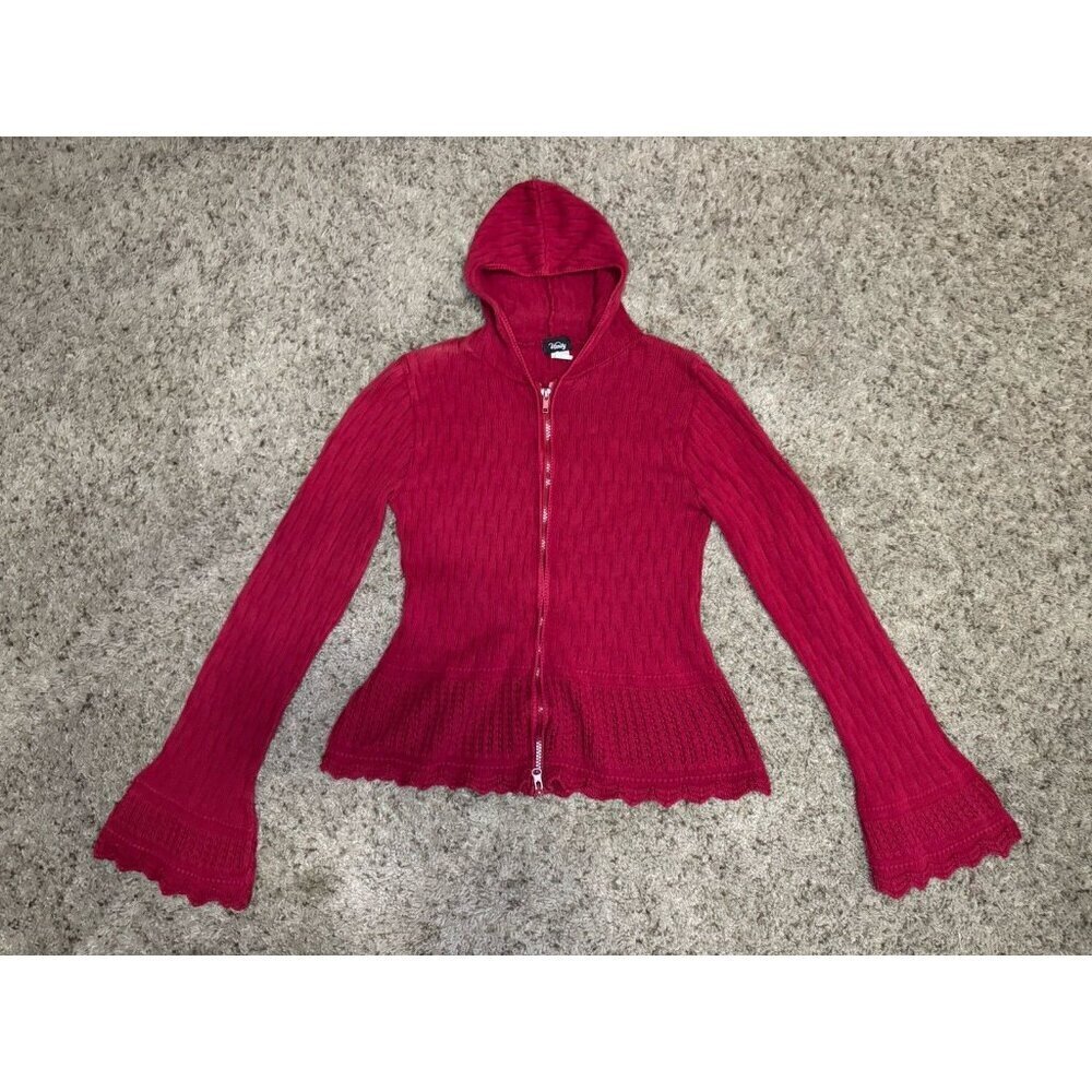 Womens VTG Full Zip Knit Fitted Sweater Bell Sleeve Vamp Bella Swan Y2K BOho M